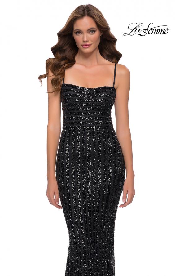 Picture of: Modern Gown with Thick Line Sequin Fabric in Black, Style 29713, Main Picture
