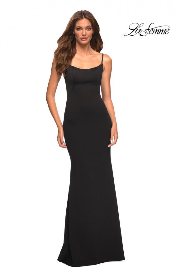 Picture of: Simple Elegant Long Jersey Dress with Scoop Neck in Black, Style: 30541, Main Picture