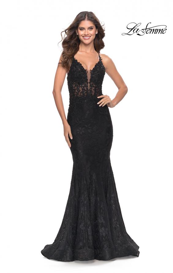 Picture of: Exquisite Mermaid Lace Gown with Beaded Sheer Bodice in Black, Style: 31265, Main Picture