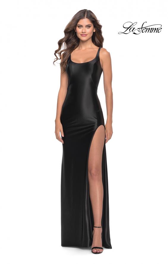 Picture of: Liquid Jersey Fitted Dress with High Slit in Black, Style: 31372, Main Picture