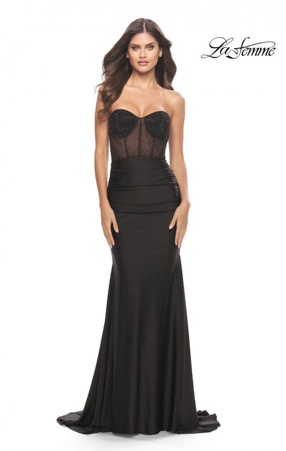 Picture of: Rhinestone Embellished Gown with Ruched Skirt in Black, Style: 31566, Main Picture