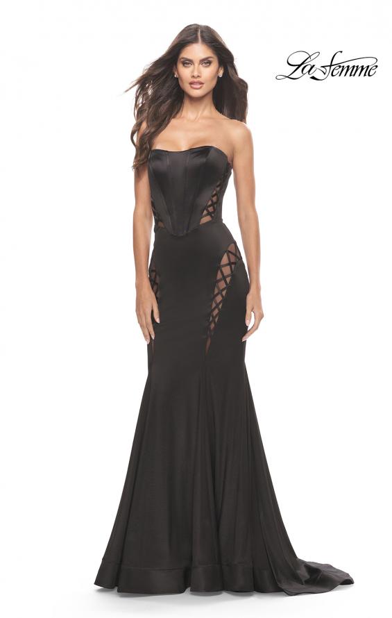 Picture of: Liquid Jersey Gown with Mesh Strappy Side Panels in Black, Style: 31601, Main Picture