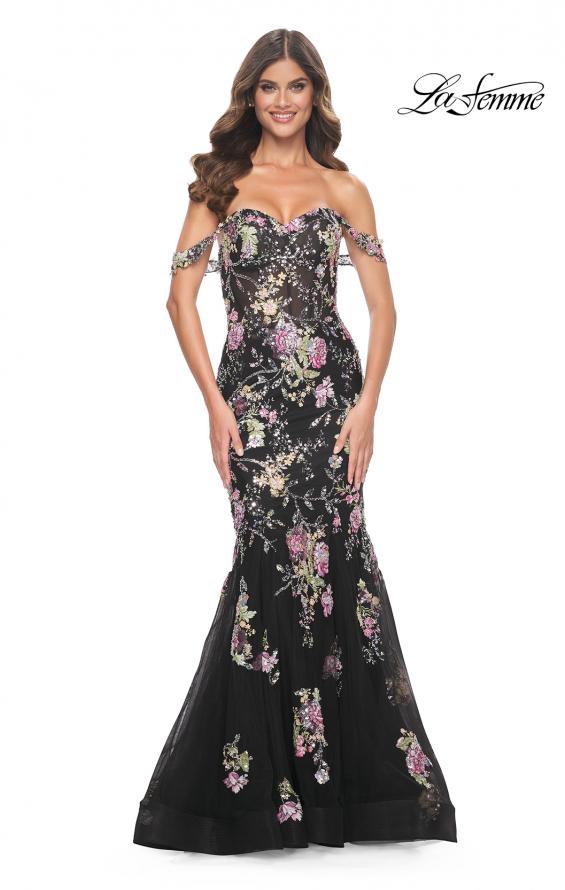 Picture of: Mermaid Prom Dress with Off the Shoulder Sleeve and Unique Sequin Lace in Black, Style: 32087, Main Picture