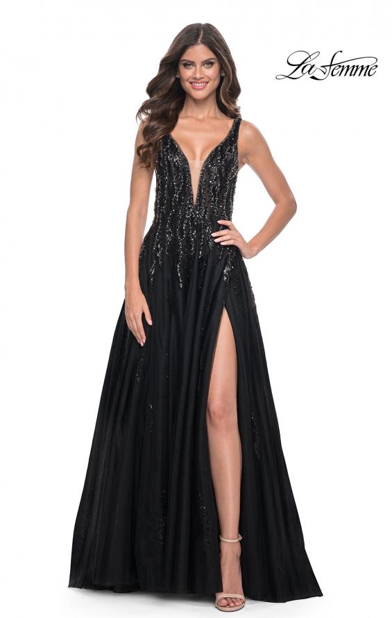 Picture of: A-Line Rhinestone and Beaded Embellished Prom Dress in Black, Style: 32345, Main Picture