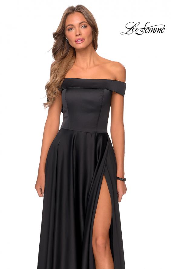 Picture of: Satin Off the Shoulder Evening Dress with Pockets in Black, Style: 28978, Detail Picture 8