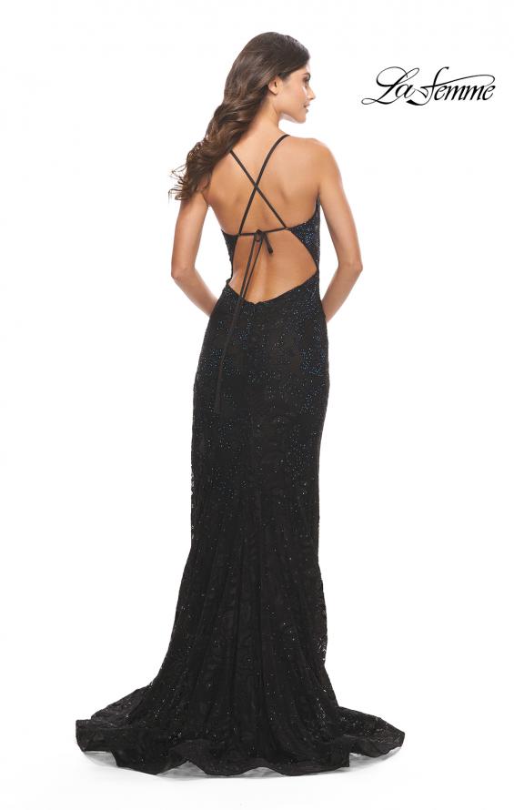 Picture of: Rhinestone Lace Embellished Prom Dress with High Side Slit in Black, Style: 31288, Detail Picture 8