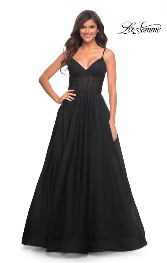 Picture of: Tulle A-line Prom Dress with Corset Sheer Bodice in Black, Style: 30334, Detail Picture 9