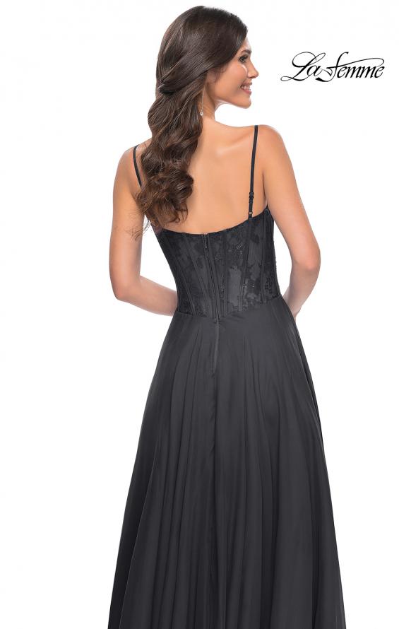 Picture of: Chiffon and Lace Gown with Bustier Top in Black, Style: 32276, Detail Picture 9
