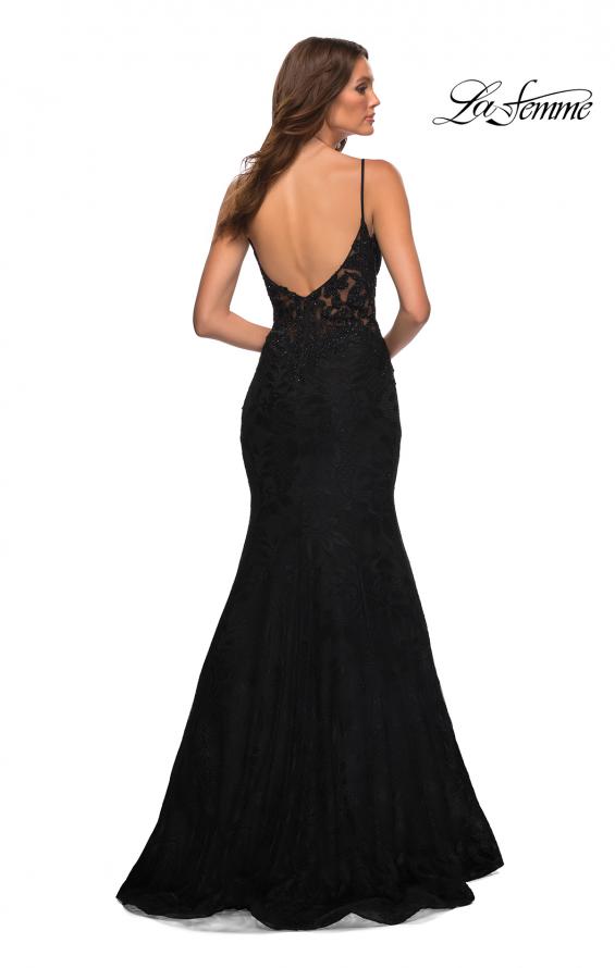 Picture of: Mermaid Lace Prom Dress with Sheer Jeweled Bodice in Black, Detail Picture 10