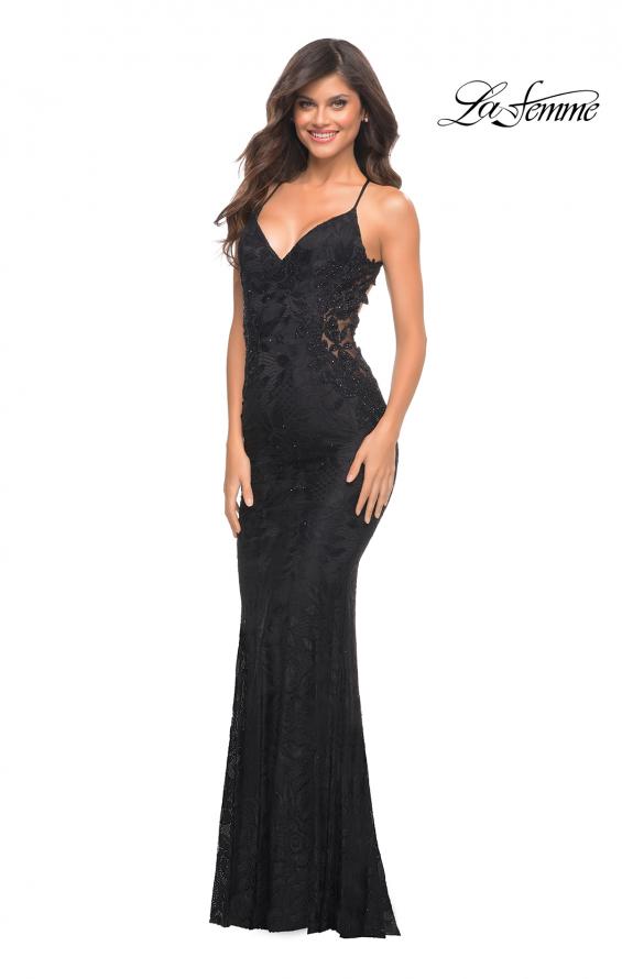 Picture of: Lace Prom Dress with Illusion Embellished Sides in Black, Style: 30474, Detail Picture 10