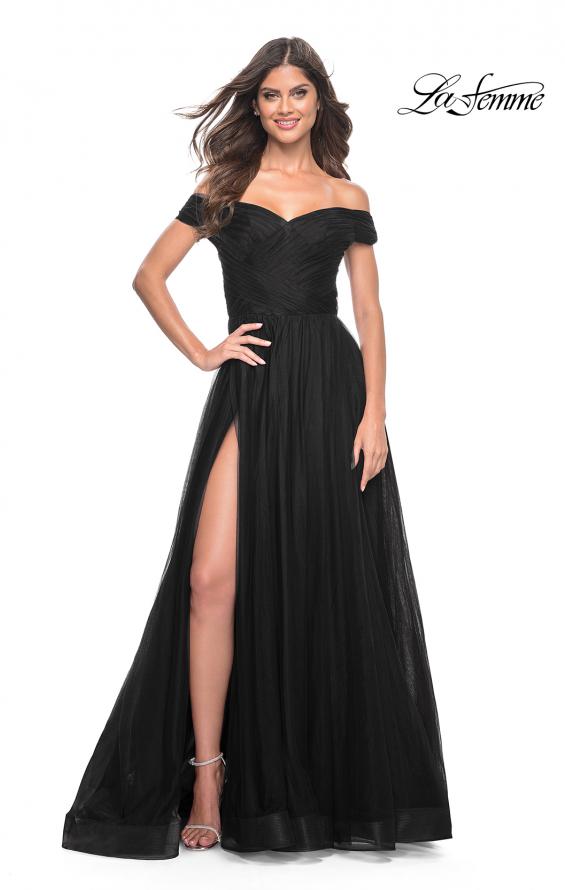 Picture of: A-Line Tulle Prom Dress with Off the Shoulder Top in Black, Style: 30498, Detail Picture 10