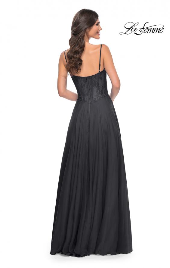 Picture of: Chiffon and Lace Gown with Bustier Top in Black, Style: 32276, Detail Picture 10
