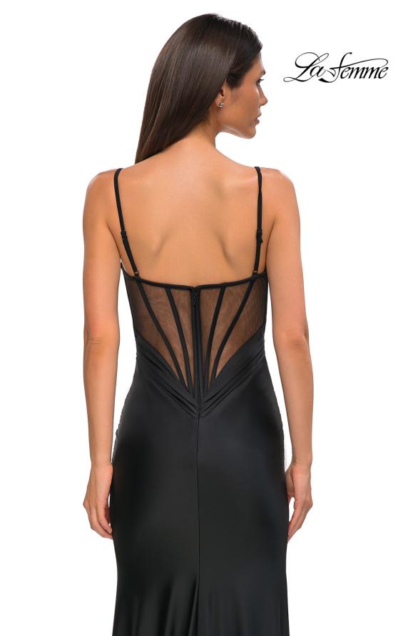 Picture of: Stretch Jersey Prom Dress with Ruched Waist and V Neckline in Black , Style 32938, Detail Picture 10