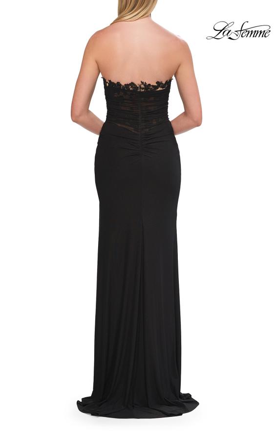 Picture of: Strapless Jersey Gown with Lace Bodice and High Slit in Black, Style: 33704, Detail Picture 10