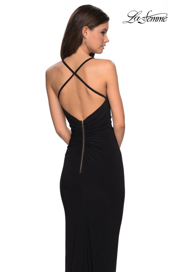 Picture of: Form Fitting Jersey Prom Dress with Criss Cross Back in Black, Style: 27622, Detail Picture 11