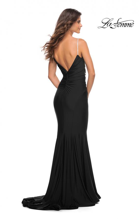 Picture of: Rhinestone Strap Elegant Ruched Jersey Dress in Black, Style: 30712, Detail Picture 11