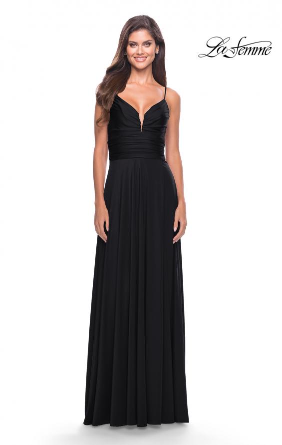 Picture of: Versatile Long Jersey Gown with V and Slit in Black, Style: 31090, Detail Picture 11