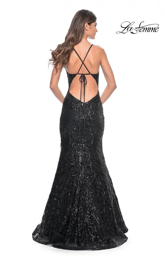 Picture of: Mermaid Print Sequin Dress with Lace Up Open Back in Black, Style: 31943, Detail Picture 11