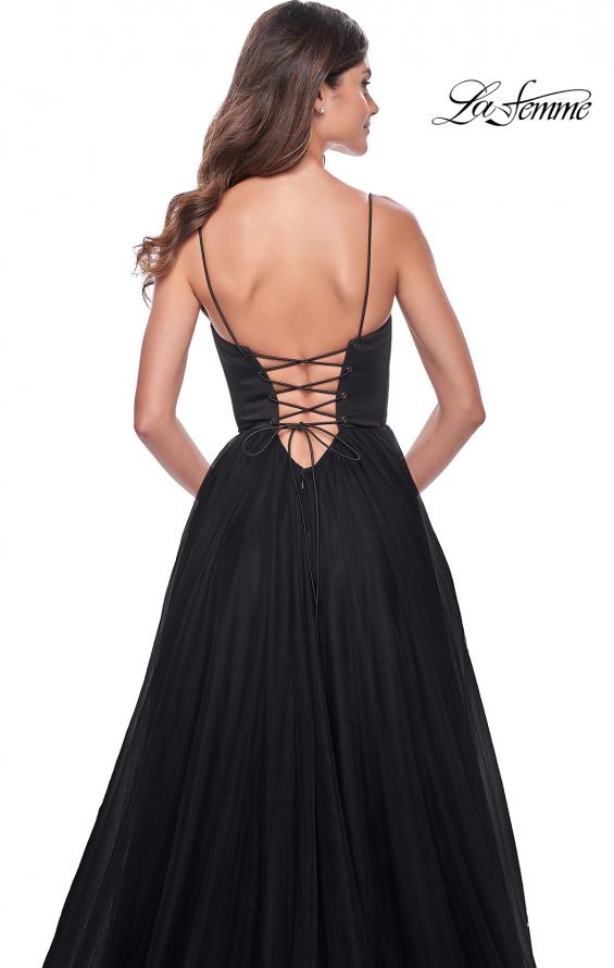 Picture of: Tulle A-Line Gown with Satin Bustier Top in Black, Style: 32065, Detail Picture 11