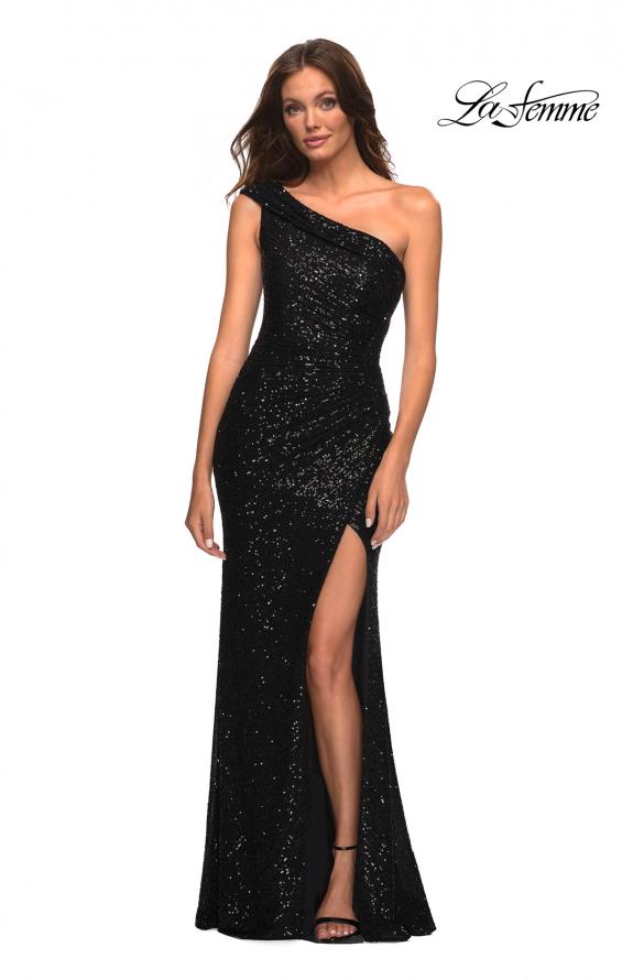 Picture of: One Shoulder Gown in Elegant Soft Sequin Fabric in Black, Detail Picture 12