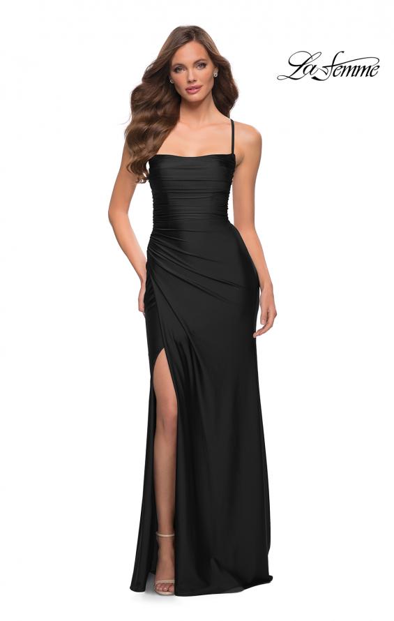Picture of: Jersey Dress with Square Neckline and Ruching in Black, Style: 29710, Style: 29710