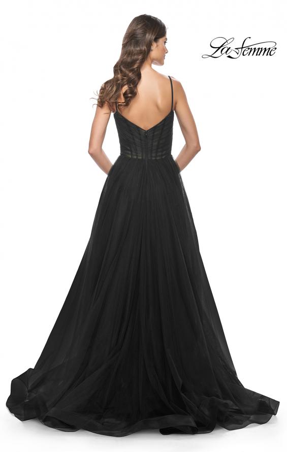 Picture of: Simple Tulle A-LIne Prom Dress with Ruched Illusion Bodice in Black, Style: 32130, Detail Picture 12