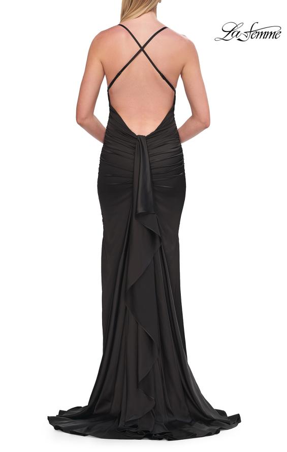 Picture of: Satin Gown with Cowl Neck and Open Back in Black, Style: 33193, Detail Picture 12
