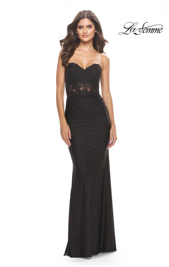 Picture of: Sweetheart Strapless Jersey Gown with Lace Sheer Bodice in Black, Style: 31180, Detail Picture 13