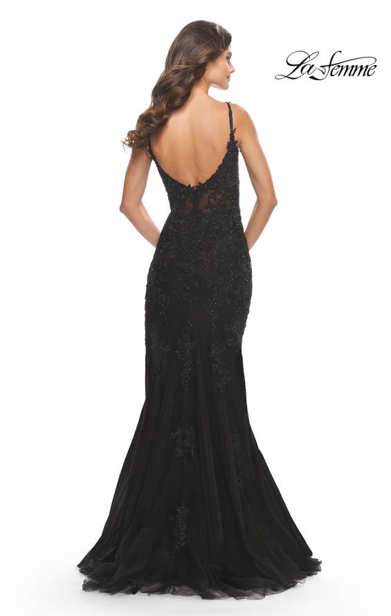Picture of: Lace Dress with High Side Slit and V Neckline in Black, Style: 30767, Detail Picture 14