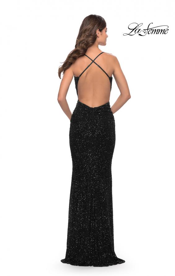 Picture of: Chic Soft Sequin Stretch Dress with Open Back in Jewel Tones in Black, Style: 31027, Detail Picture 14