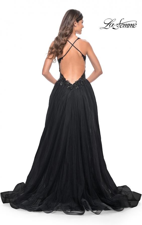 Picture of: Tulle A-Line Gown with Sheer and Beaded Lace Detail in Black, Style: 31471, Detail Picture 14