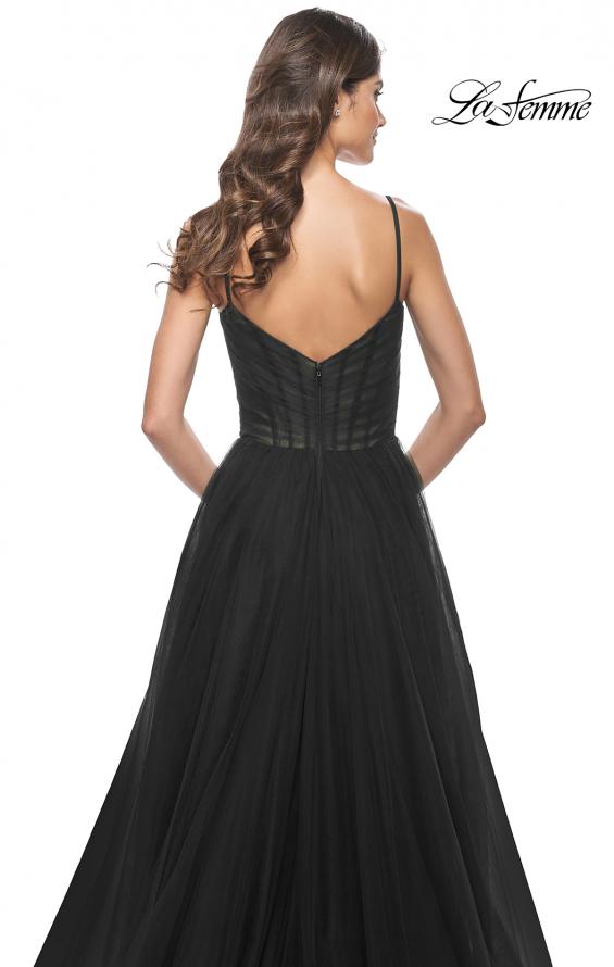 Picture of: Simple Tulle A-LIne Prom Dress with Ruched Illusion Bodice in Black, Style: 32130, Detail Picture 14