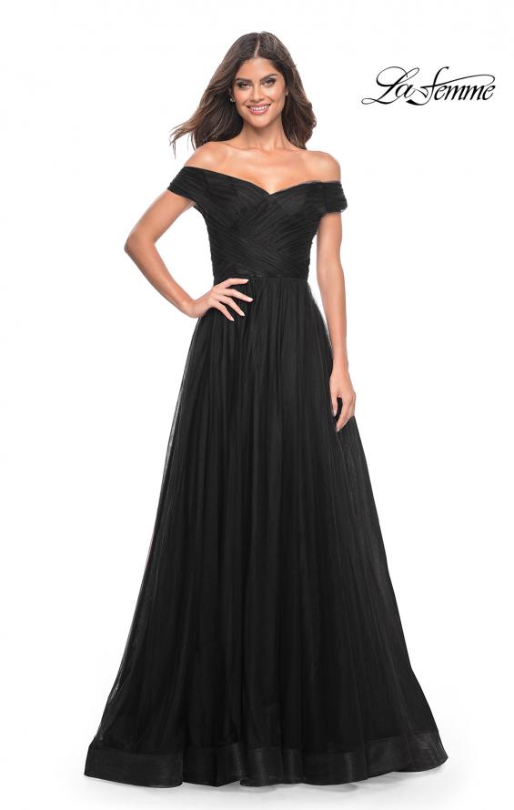Picture of: A-Line Tulle Prom Dress with Off the Shoulder Top in Black, Style: 30498, Detail Picture 15