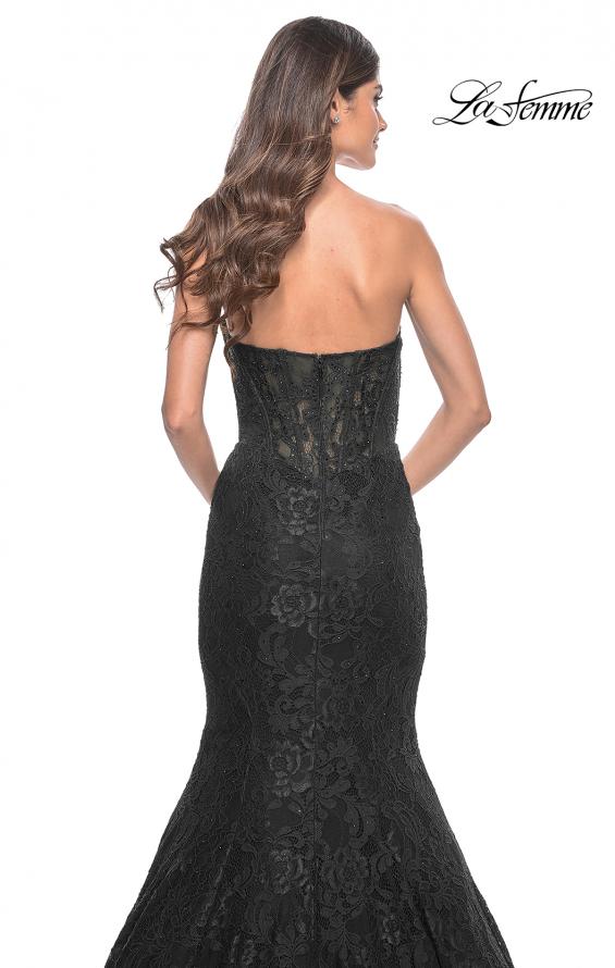 Picture of: Mermaid Stretch Lace Dress with Bustier Top and Sheer Back in Black, Style: 32249, Detail Picture 15