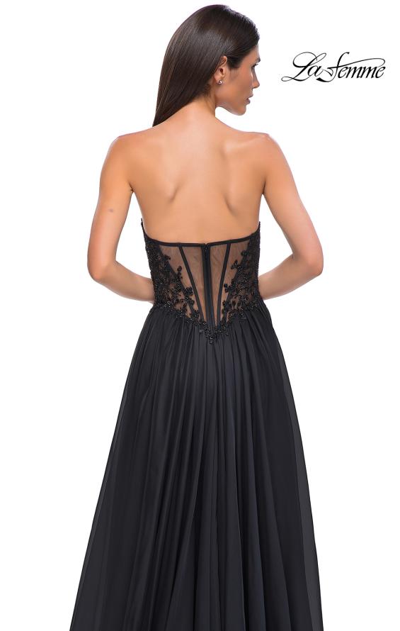 Picture of: Chiffon Gown with High Slit and Strapless Lace Top in Black , Style 32804, Detail Picture 15