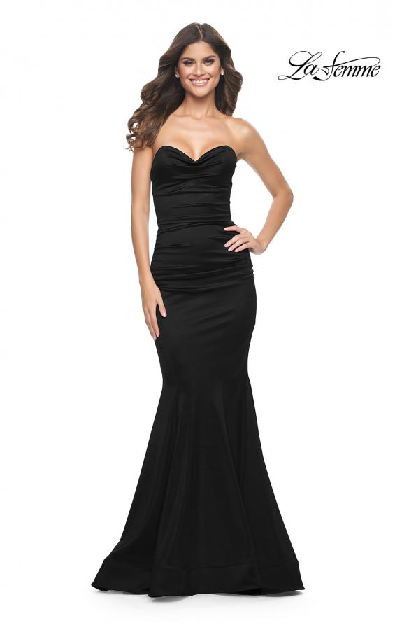 Picture of: Stretch Satin Gown with Draped Sweetheart Neckline in Black, Style: 31915, Detail Picture 16