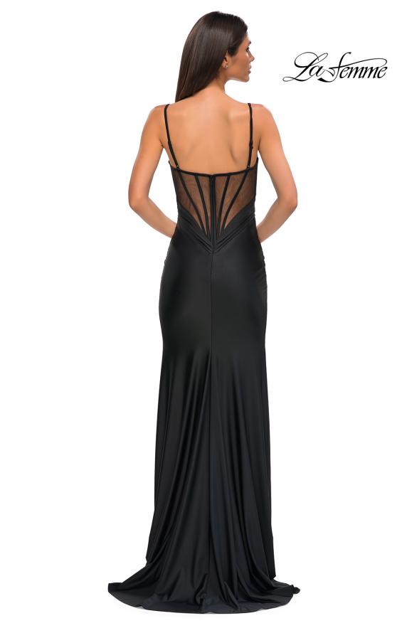 Picture of: Stretch Jersey Prom Dress with Ruched Waist and V Neckline in Black , Style 32938, Detail Picture 16