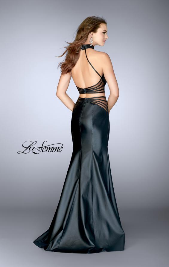 Picture of: Vegan Leather Two Piece Prom Dress and Open Back in Black, Style: 24754, Back Picture