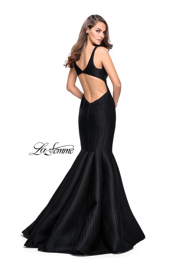 Picture of: Deep Neckline Prom Dress with Pleated Mermaid Skirt in Black, Style: 24773, Back Picture