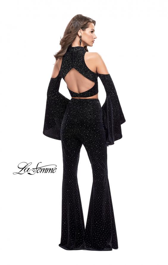 Picture of: Two Piece Sparkling Pants Set with Shoulder Cutouts in Black, Style: 25410, Back Picture