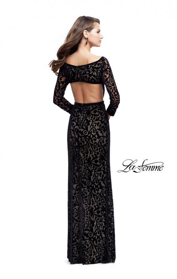 Picture of: Velvet Long Sleeve Prom Dress with Open Back and Deep V in Black, Style: 25497, Back Picture