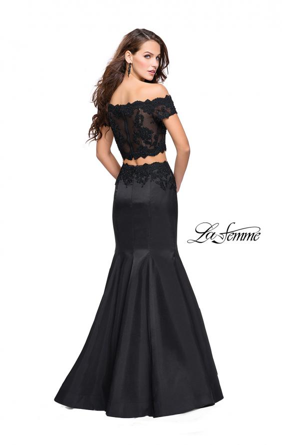 Picture of: Mikado Two Piece Prom Dress with Lace and Beading in Black, Style: 25583, Back Picture