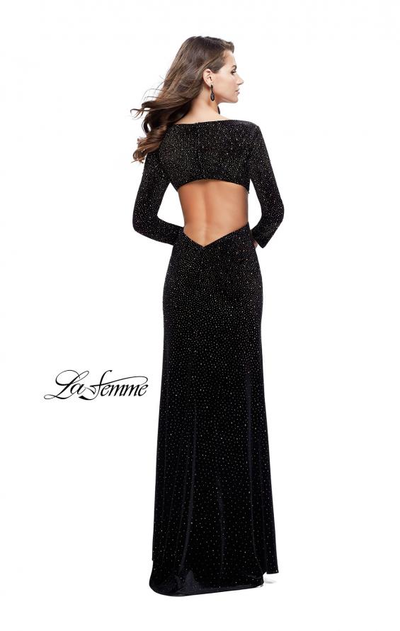 Picture of: Sparkling Velvet Prom Dress with Boat Neckline in Black, Style: 25727, Back Picture