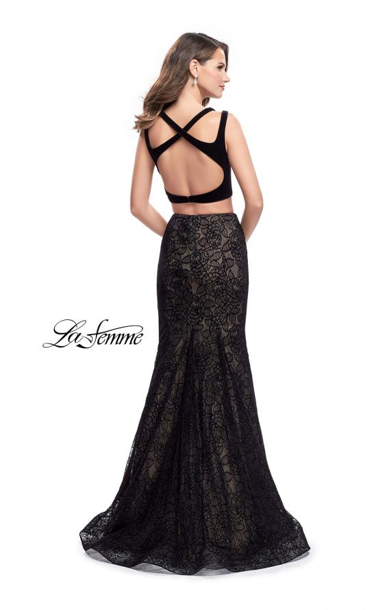 Picture of: Long Two Piece Prom Dress with Velvet Top in Black, Style: 25772, Back Picture