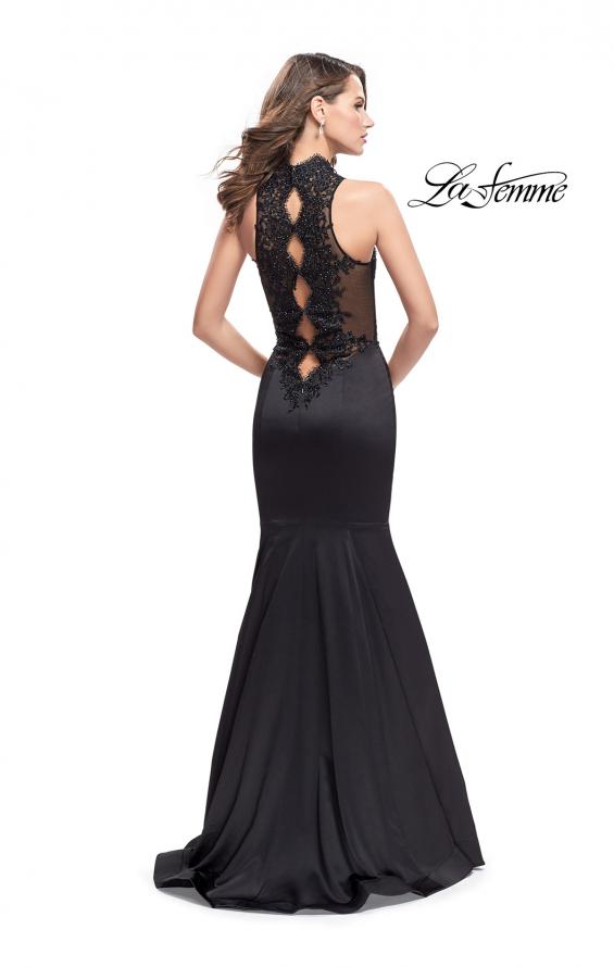 Picture of: Form Fitting Prom Dress with Denim Mermaid Skirt in Black, Style: 25792, Back Picture