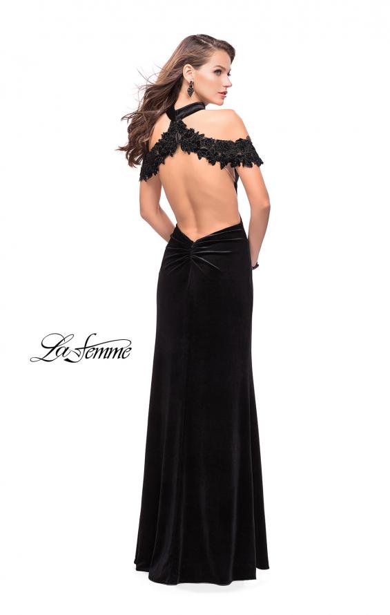 Picture of: Off the Shoulder Velvet Dress with Attached Choker in Black, Style: 25937, Back Picture