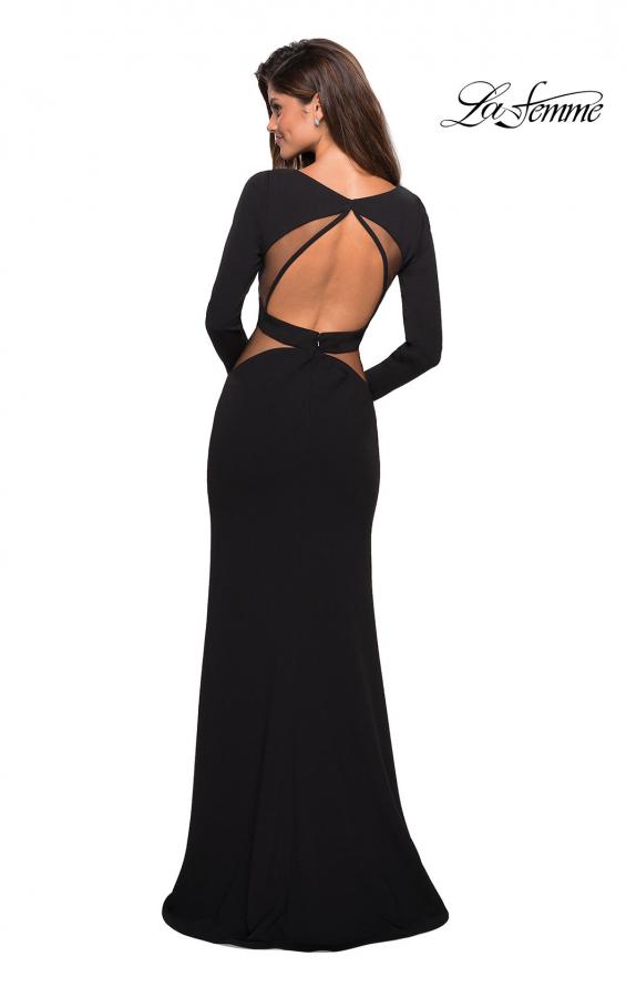 Picture of: Form Fitting Long Sleeve Prom Dress with Cutouts in Black, Style: 26995, Back Picture