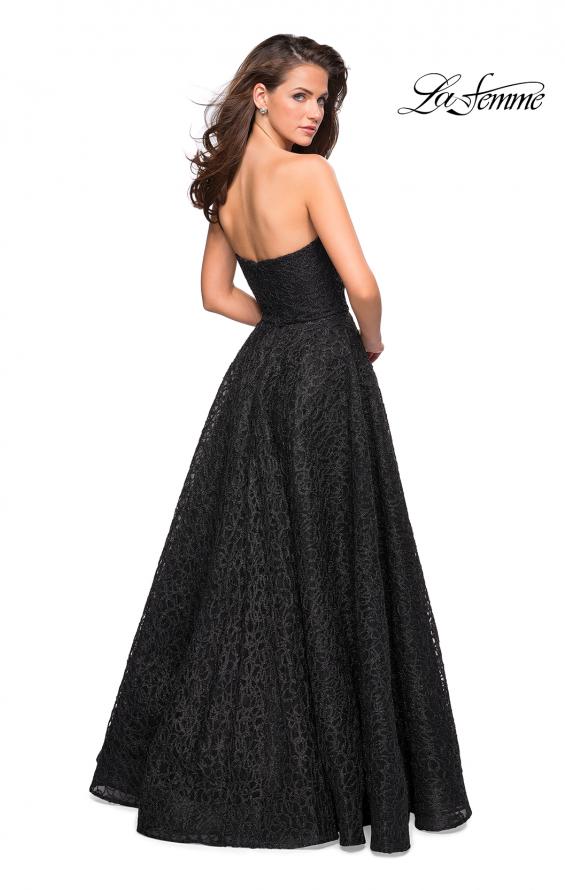Picture of: Strapless A Line Ball Gown with Metallic Embroidery in Black, Style: 27063, Back Picture