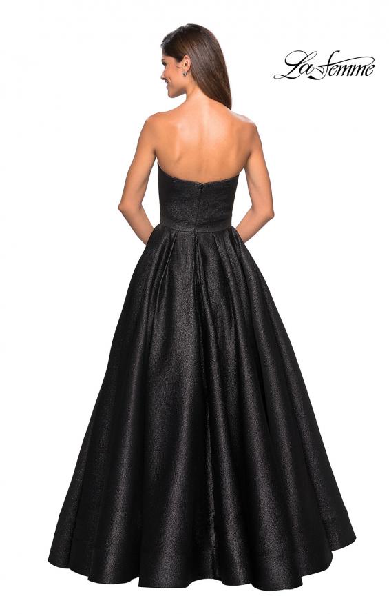 Picture of: Long Metallic Strapless A Line Ball Gown in Black, Style: 27280, Back Picture