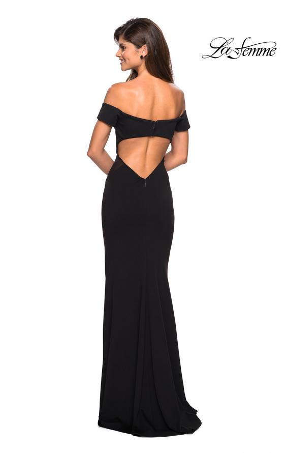 Picture of: Form Fitting Off the Shoulder Dress with Illusion Detail in Black, Style: 27480, Back Picture